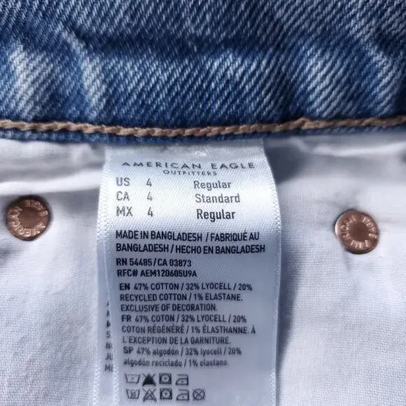 American Eagle Barrel Jeans Women 4 Blue Stone Wash Distressed Y2K - Picture 10 of 12